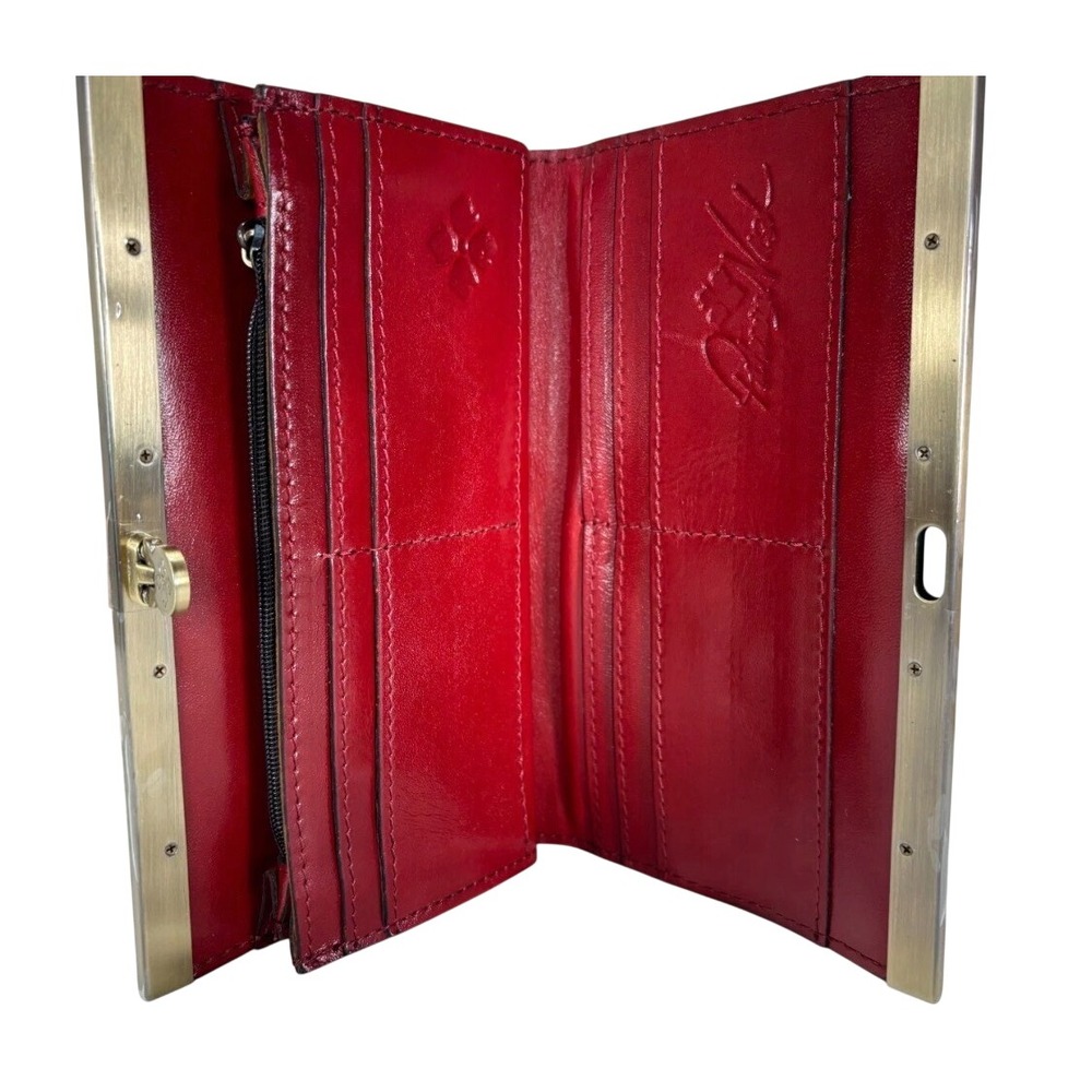 Patricia Nash Red Tooled Leather Rose Embossed Terresa Frame Kiss Lock Wallet - Picture 3 of 4
